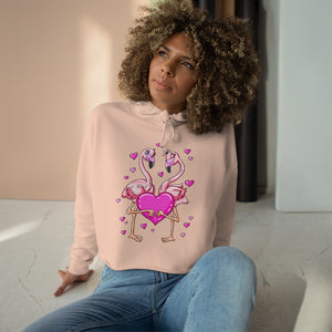 Flamingos Hearts Love Valentine's Day Crop Hoodie - Lili White Creations 