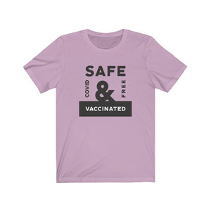 Safe and Vaccinated Covid Free Unisex Jersey Short Sleeve Tee - Lili White Creations 