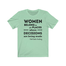 Load image into Gallery viewer, Women Belong in All Places Where Decisions Are Being Made RBG Quote Unisex Jersey Short Sleeve Tee - Lili White Creations 