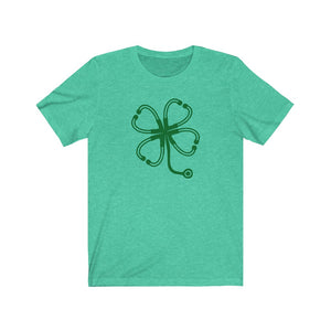 Shamrock Four Leaf Clover Stethoscope Unisex Jersey Short Sleeve Tee - Lili White Creations 