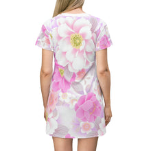 Load image into Gallery viewer, Pink and White Floral All Over Print T-Shirt Dress - Lili White Creations 