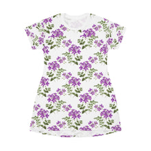 Load image into Gallery viewer, Purple Floral All Over Print T-Shirt Dress - Lili White Creations 