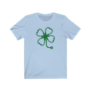 Shamrock Four Leaf Clover Stethoscope Unisex Jersey Short Sleeve Tee - Lili White Creations 