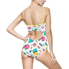 Load image into Gallery viewer, 90s Print Women&#39;s One-piece Swimsuit - Lili White Creations 