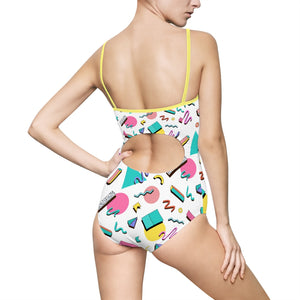 90s Print Women's One-piece Swimsuit - Lili White Creations 