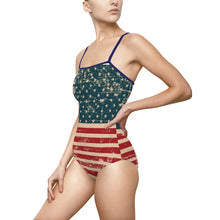 Load image into Gallery viewer, Distressed American Flag Women&#39;s One-piece Swimsuit - Lili White Creations 