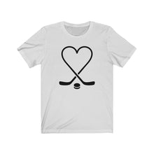 Load image into Gallery viewer, Hockey Sticks Heart with Puck Unisex Jersey Short Sleeve Tee - Lili White Creations 