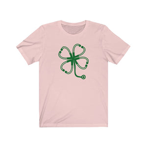 Shamrock Four Leaf Clover Stethoscope Unisex Jersey Short Sleeve Tee - Lili White Creations 