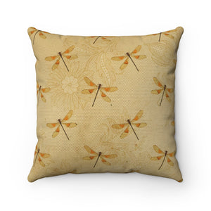 Tan Dragonfly Spun Polyester Square Pillow Case - Lili White Creations 