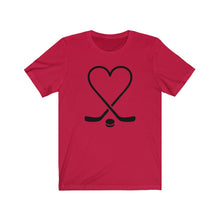 Load image into Gallery viewer, Hockey Sticks Heart with Puck Unisex Jersey Short Sleeve Tee - Lili White Creations 