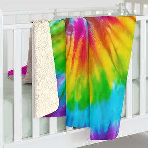 Tye Dye Rainbow Sherpa Fleece Blanket - Lili White Creations 