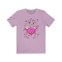 Load image into Gallery viewer, Flamingos Love Valentine&#39;s Days Unisex Jersey Short Sleeve Tee - Lili White Creations 