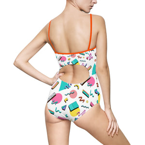 90s Print Women's One-piece Swimsuit - Lili White Creations 