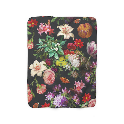 Black and Multi Color Floral Sherpa Fleece Blanket - Lili White Creations 