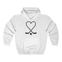 Load image into Gallery viewer, Hockey Sticks Heart and Pucks  Unisex Heavy Blend Hooded Sweatshirt - Lili White Creations 