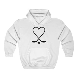 Hockey Sticks Heart and Pucks  Unisex Heavy Blend Hooded Sweatshirt - Lili White Creations 