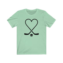 Load image into Gallery viewer, Hockey Sticks Heart with Puck Unisex Jersey Short Sleeve Tee - Lili White Creations 