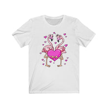 Load image into Gallery viewer, Flamingos Love Valentine&#39;s Days Unisex Jersey Short Sleeve Tee - Lili White Creations 