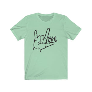 American Sign Language (ASL) LOVE Unisex Jersey Short Sleeve Tee - Lili White Creations 