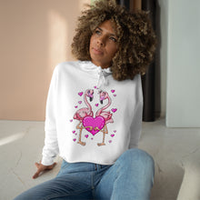 Load image into Gallery viewer, Flamingos Hearts Love Valentine&#39;s Day Crop Hoodie - Lili White Creations 