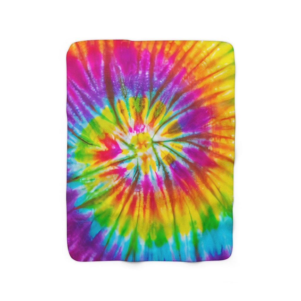 Tye Dye Rainbow Sherpa Fleece Blanket - Lili White Creations 