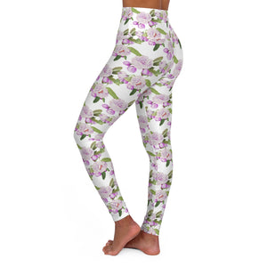 Purple Floral High Waisted Yoga Leggings - Lili White Creations 