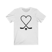 Load image into Gallery viewer, Hockey Sticks Heart with Puck Unisex Jersey Short Sleeve Tee - Lili White Creations 