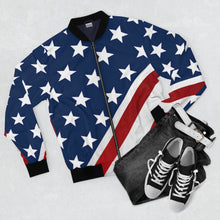 Load image into Gallery viewer, American Flag Fourth of July AOP Bomber Jacket - Lili White Creations 