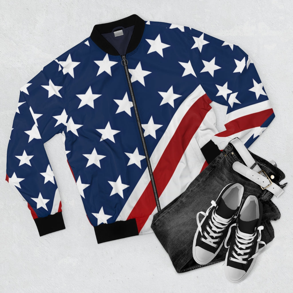 American Flag Fourth of July AOP Bomber Jacket - Lili White Creations 