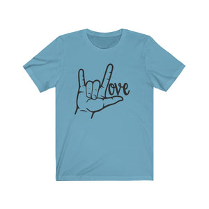 American Sign Language (ASL) LOVE Unisex Jersey Short Sleeve Tee - Lili White Creations 