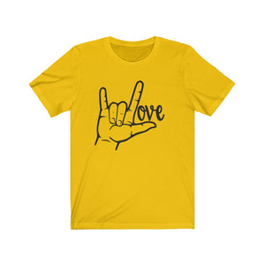 American Sign Language (ASL) LOVE Unisex Jersey Short Sleeve Tee - Lili White Creations 