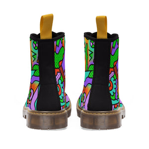 Funky 90s print Women's Canvas Boots - Lili White Creations 