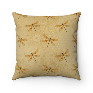 Tan Dragonfly Spun Polyester Square Pillow Case - Lili White Creations 