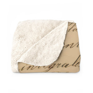 Tan French Script Sherpa Fleece Blanket - Lili White Creations 