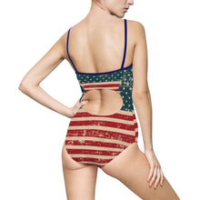 Load image into Gallery viewer, Distressed American Flag Women&#39;s One-piece Swimsuit - Lili White Creations 