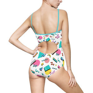 90s Print Women's One-piece Swimsuit - Lili White Creations 