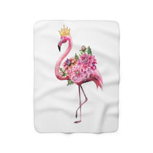 Load image into Gallery viewer, Floral Flamingo with Crown Sherpa Fleece Blanket - Lili White Creations 