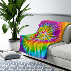 Tye Dye Rainbow Sherpa Fleece Blanket - Lili White Creations 