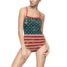 Load image into Gallery viewer, Distressed American Flag Women&#39;s One-piece Swimsuit - Lili White Creations 