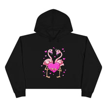 Load image into Gallery viewer, Flamingos Hearts Love Valentine&#39;s Day Crop Hoodie - Lili White Creations 