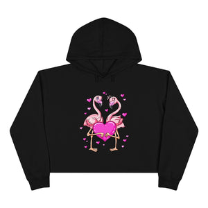 Flamingos Hearts Love Valentine's Day Crop Hoodie - Lili White Creations 