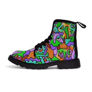 Funky 90s print Women's Canvas Boots - Lili White Creations 