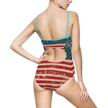 Load image into Gallery viewer, Distressed American Flag Women&#39;s One-piece Swimsuit - Lili White Creations 