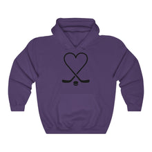 Load image into Gallery viewer, Hockey Sticks Heart and Pucks  Unisex Heavy Blend Hooded Sweatshirt - Lili White Creations 