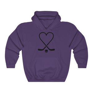 Hockey Sticks Heart and Pucks  Unisex Heavy Blend Hooded Sweatshirt - Lili White Creations 