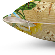 Load image into Gallery viewer, Tan Sunflower and DragonFly Spun Polyester Square Pillow Case