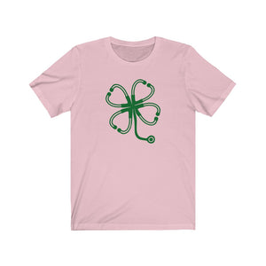 Shamrock Four Leaf Clover Stethoscope Unisex Jersey Short Sleeve Tee - Lili White Creations 