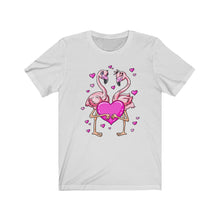 Load image into Gallery viewer, Flamingos Love Valentine&#39;s Days Unisex Jersey Short Sleeve Tee - Lili White Creations 