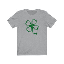 Load image into Gallery viewer, Shamrock Four Leaf Clover Stethoscope Unisex Jersey Short Sleeve Tee - Lili White Creations 