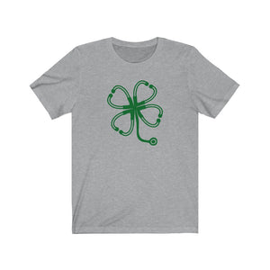 Shamrock Four Leaf Clover Stethoscope Unisex Jersey Short Sleeve Tee - Lili White Creations 